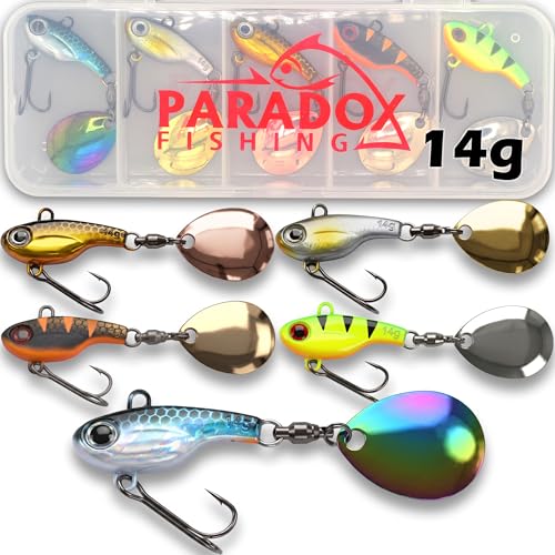 Paradox Fishing Infinity Jig Spinner 5er Set 14g - Spin Jig zum Barsch Angeln Barsch Köder Zander Hecht Spinnerbait Spinn Köder Barschköder