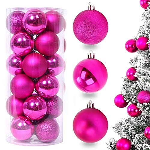 Weihnachtskugeln Rosa,Weihnachtsdeko Weihnachtskugeln 24 Stücke Kunststoff Christbaumkugeln Weihnachtsdeko,3CM Glänzend Glitzernd Matt Weihnachtsbaum Deko,für Weihnachtsbaum Cover