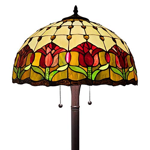 Tiffany Style Standing Floor Lamp 62" Tall Stained Glass Brown Red Green Flower Tulip Antique Vintage Light Decor Bedroom Living Room Reading Gift Am002Fl18B Amora Lighting, Multicolor #TOP3