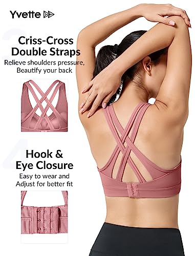 Image of Yvette Women High Impact Sports Bras Criss Cross Back Sexy Running Bra for Plus Size