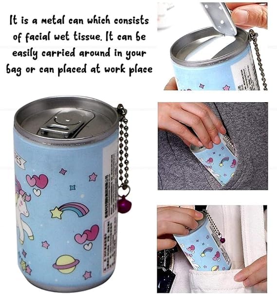 POCKET COMFORT Store 30-Pieces Mini Wet Wipes Tissue in Cartoon Printed Tin Can for Cleaning Face And Tube Shape Bottle Paper Soap Clean Soft Hand Wash, Face Wash For Travel,... - Image 3