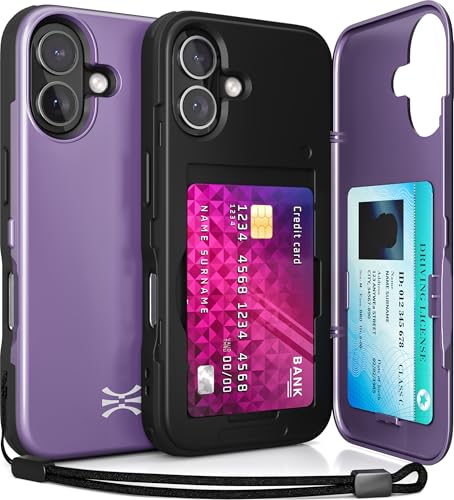 Coque de protection iPhone 16 porte-carte rigide antichoc violet