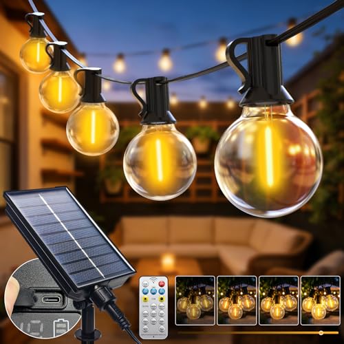 btfarm 20M Catena Luminosa Esterno Solare con Telecomando, 25+2 LED Lampadine G40 Luci Solari da Giardino Impermeabile, 8 Modalità Lucine Esterno Energia Solare Dimmerabile per Gazebo Balcone
