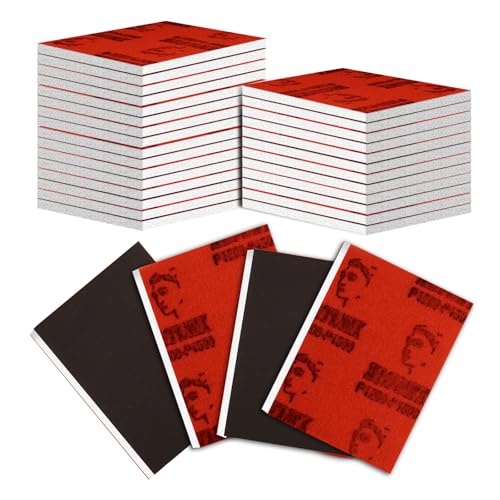 ZephyrCraft Set 27 Spugne Abrasive, Blocchi Lijatura 70x100mm Grana 180-3000, Spugne Riutilizzabili per Legno, Cartongesso, Metallo (Rosso)