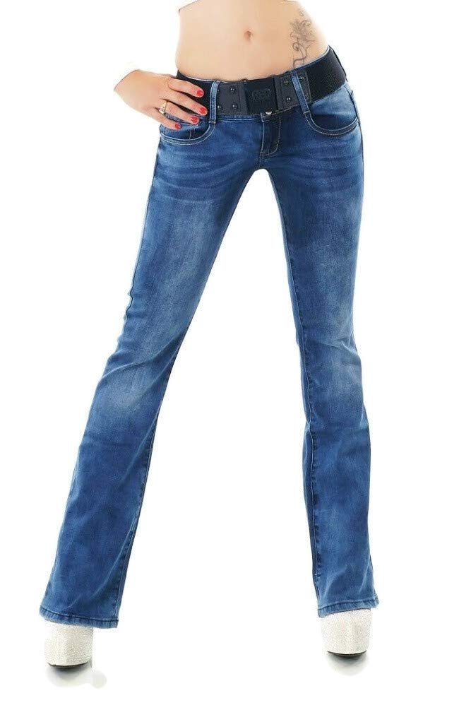Noir Triple XXX Sexy Women's Stretch mid Rise Boot Cut Jeans Blue Washed UK 6 8 10 12 14