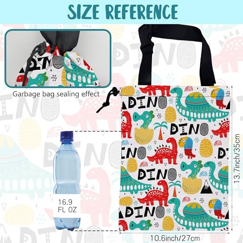 Image of Car Trash Bag Dinosaur with Abstrct Palms and Eggs Leak-Proof Waterproof Car Garbage Bag with Drawstring Foldable Canvas Trash Bin with Adjustable Buckle for Car Accessories, Travelling, Camping