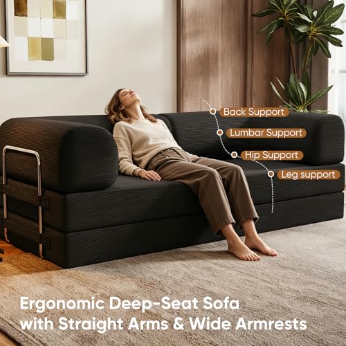 Image of Modular Sectional Sofa Couches L-Shape Couch 3 Seat Modular Sofa Memory Foam Sectional Couches for Living Room (Black, 79 inch+SofaBed)