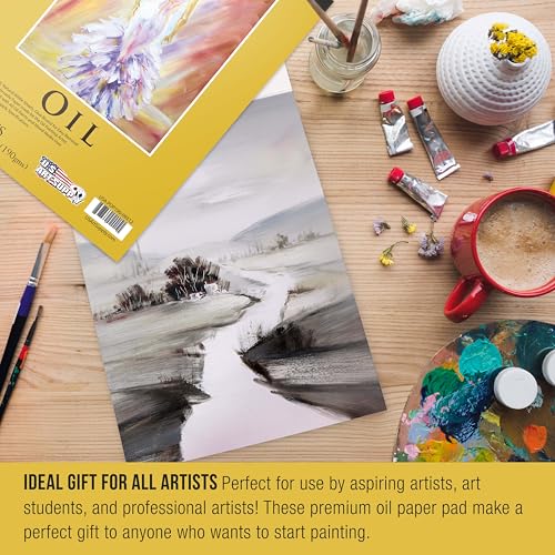 Image of U.S. Art Supply 9 inch x 12 inch Premium Heavy-Weight Oil Painting Pad (2 Pack, 30 Sheets Total) - 90lb (190gsm) - Oil Pastel Paper for Students and Adults