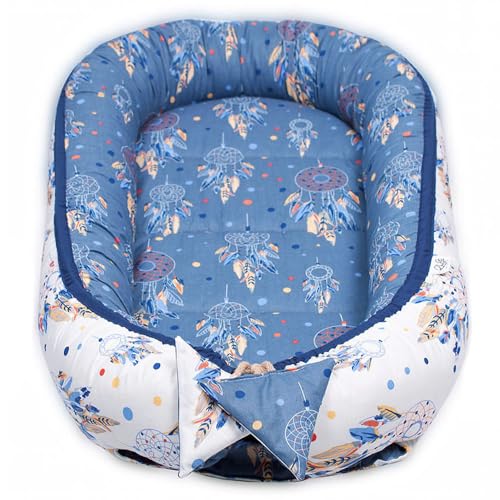 PaLulli 3-TLG Baby Ausstattung-Set Kuschelnest Babynest 95x55cm herausnehmbarer Baby-Matratze, Kuscheldecke Babybett 100% Baumwolle Hypoallergisch Für 0-8 Monate