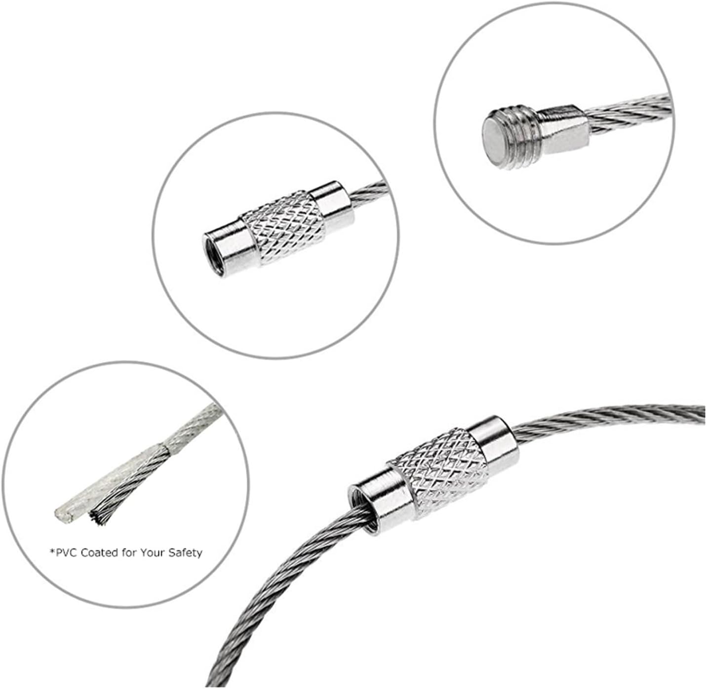 Cable Keychains, Large Keychain, Loop for Keychain, 10 Pcs/Lot, 6 Sizes, Stainless Steel Wire Cable, Holder for with Lock