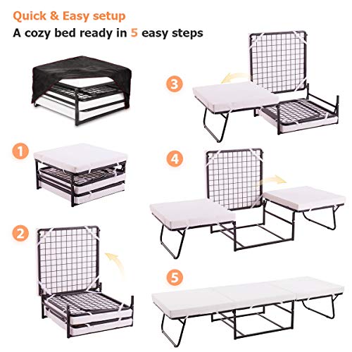 Space Saving Folding Ottoman Sleeper Guest Bed (2nd Generation) with Safe, Comfortable and Durable Updates, Gray