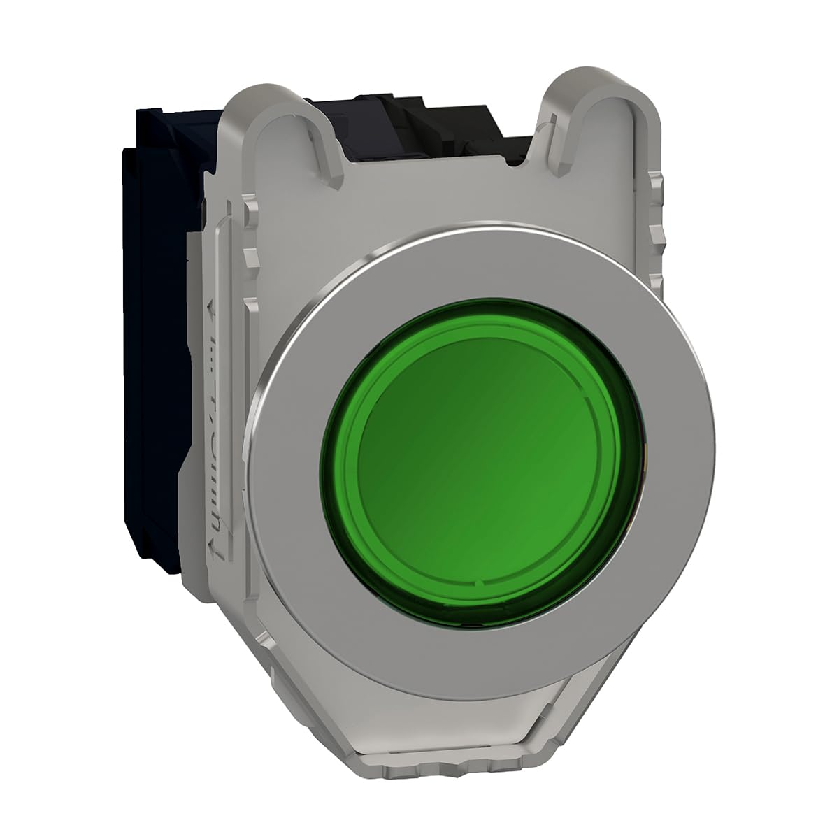 Pulsador luminoso verde LED 230V AC evita fallos de maniobra 1NA 1NC