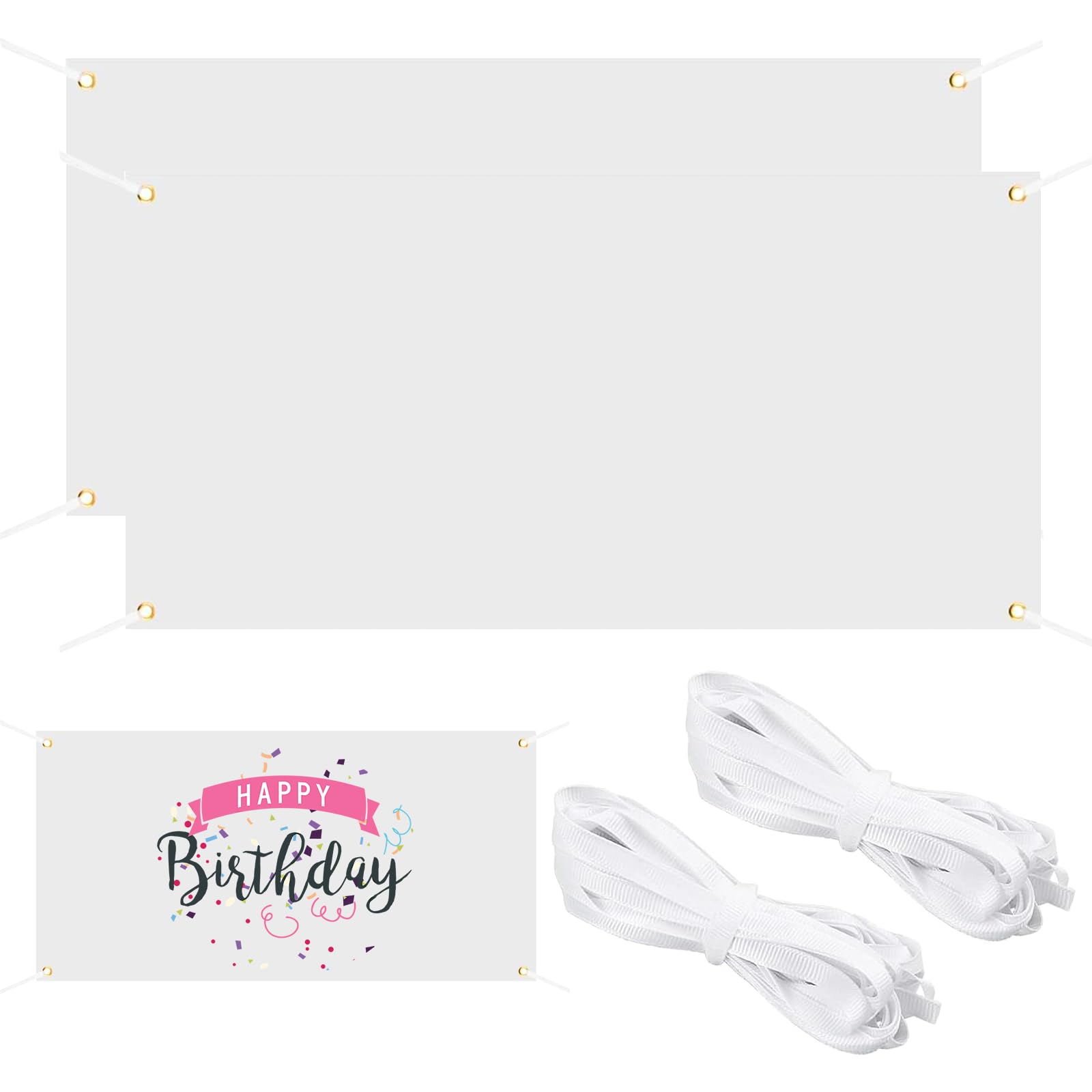 MIPIACE 2 Set 120x60cm Blanko Banner Leeres Banner Weiß mit ösen Polyester Banners Selbst Gestalten mit 10m Hängendem Seil für Geburtstag Jugendweihe DIY Painting Outdoor Bussiness Aktivitäten Display
