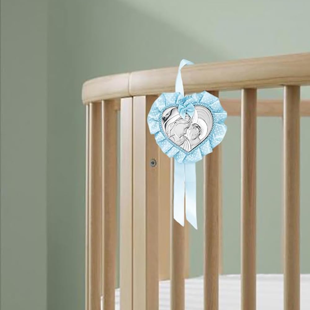 Albalù Italia Sopraculla Medaglione Cuore maternità Argento Celeste con Carillon Musicale e Scatola Inclusi Misura 25x12cm Made in Italy.