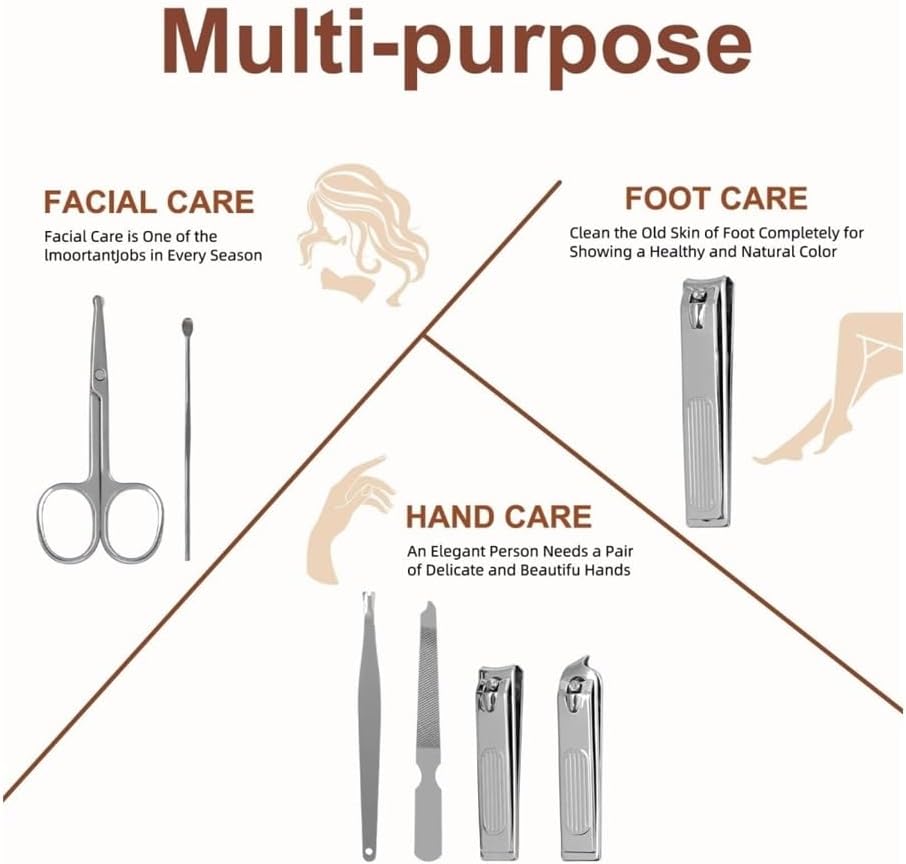 Nail Clippers, 10pc Stainless Steel Nail Clippers Set with Case,Manicure Pedicure Kit Nail Kit(Beige)
