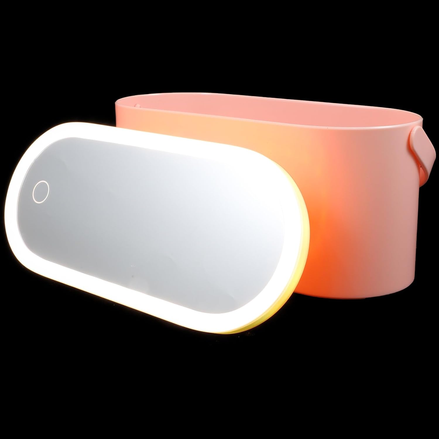 Pink Handheld Makeup Case with LED Mirror and Adjustable Angle Glass