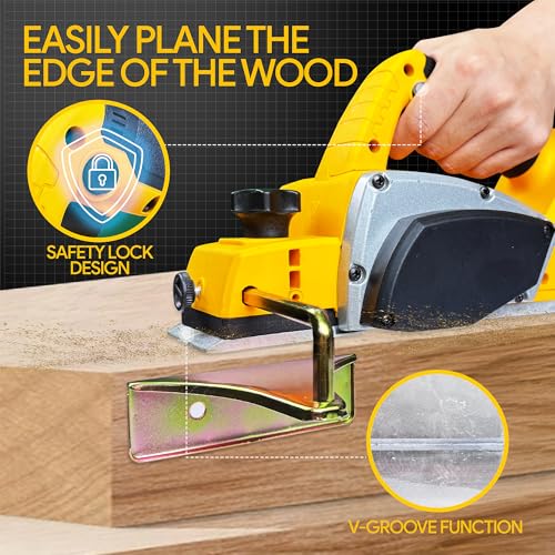 Brushless Hand Planer Compatible With Dewalt 20V Battery(No Battery) Electric Wood Planer, 3-1/4 Inch,15000PRM, 0.08" Cut Depth for Carpentry Home DIY Woodworking