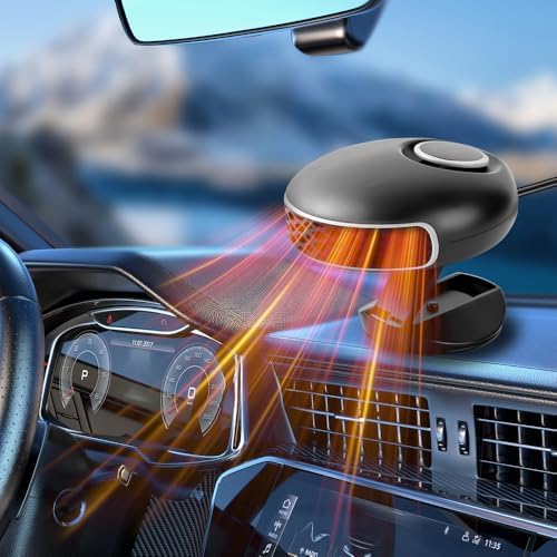 OBEST Car Heater 24Volt, Portable Car Heating/Cooling Fan 2 in 1, Car Windscreen Defogger Defroster Anti-Fog with Cigarette Lighter Plug in, 360° Adjustable Low Noise for Auto Vehicles