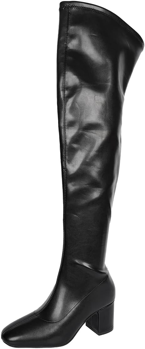 Womens Stretchy Faux Suede Thigh High Chunky Platform Over The Knee Boots Work Fall Winter Shoes