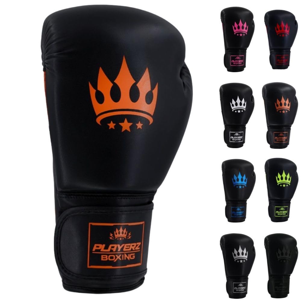 Playerz Element Adult Boxing Gloves – Premium, High-Performance Training Gloves for Boxing, Muay Thai, and Kickboxing – Superior Comfort and Protection for Men and Women (Black/Orange, 10oz)