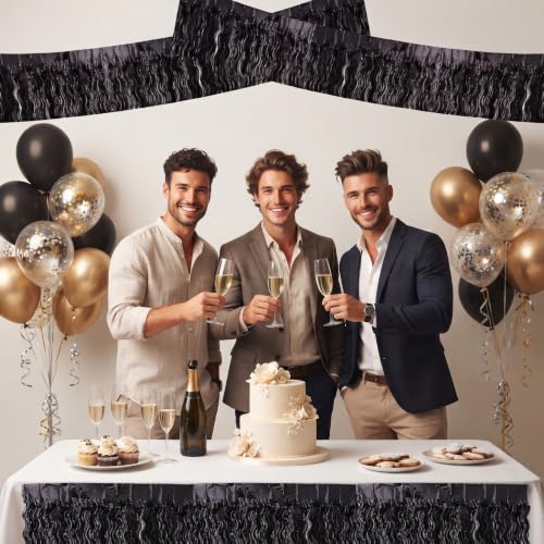 Image of BEISHIDA 3 Pack Black Wavy Foil Fringe Garland 30ft Tinsel Wall Decor