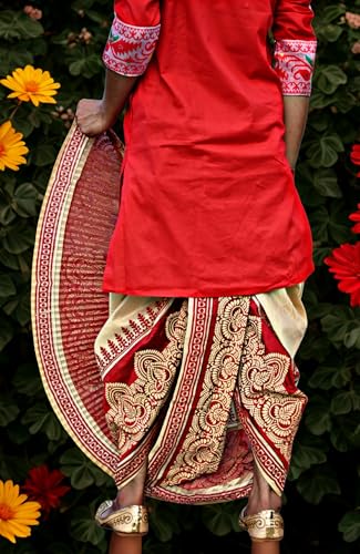 Image of Men's Ready to Wear Pant System Printed MAYUR PUCHHA Dhoti for Marriage, Pooja, Festival etc.(GC010)