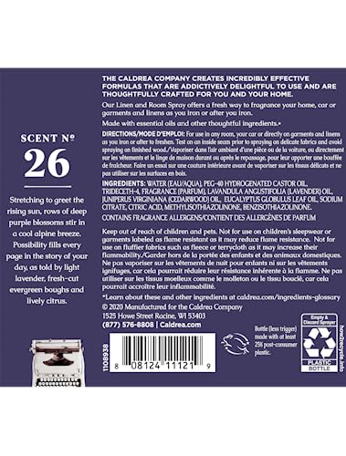 Caldrea Linen And Room Spray Air Freshener, Made With Essential Oils, Plant-Derived And Other Thoughtfully Chosen Ingredients, Lavender Cedar Leaf Scent, 16 Oz