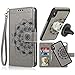 iPhone Xs Max Case, Xs Max Wallet Case with Detachable Slim Case,Card Solts Holder, Fit Car Mount,CASEOWL Mandala Flower Floral Embossed Vegan Leather Flip Lanyard Wallet Case for iPhone Xs Max-Gray