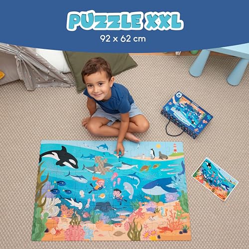 BONNYCO XXL Puzzle Kinder Meerestiere mit 48 Große Teile. Bodenpuzzle XXL 92 x 62 cm als Geschenke für Kinder. Puzzel Lernspielzeug für Jungs und Mädchen 2-8 Jahre