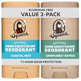 Dr. Squatch Natural Men’s Deodorant – Aluminum Free Natural Deodorant Men with Charcoal & Postbiotics for 72-Hour Odor Protection – Coastal Mist, 2.65oz Stick (2-Pack)