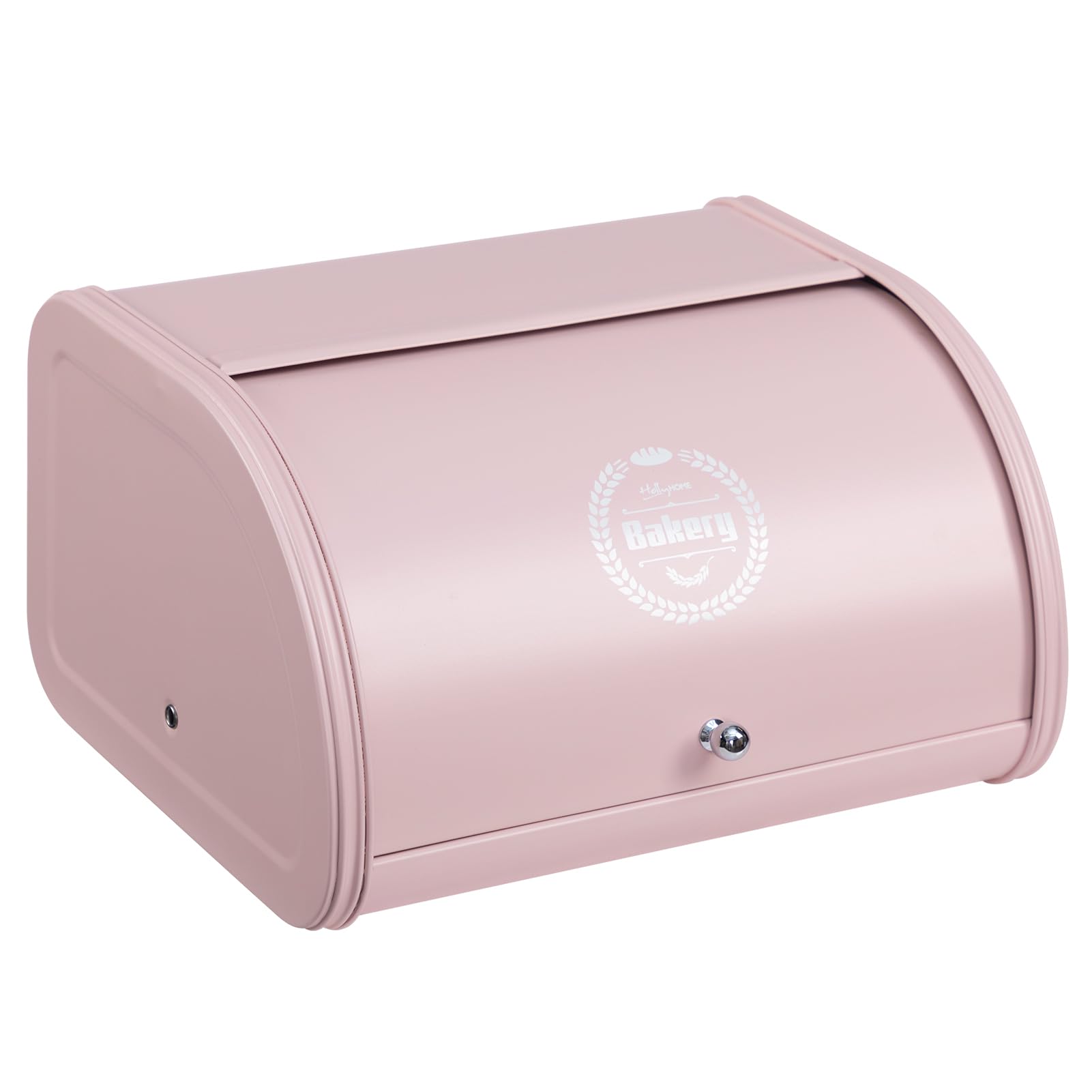 HollyHOME Bread Bin with Stainless Steel Body Metal Bread Bins for Kitchen Bread Storage Containers with Roll Up Easy Storage Bread Box Holder Lid,Light Pink