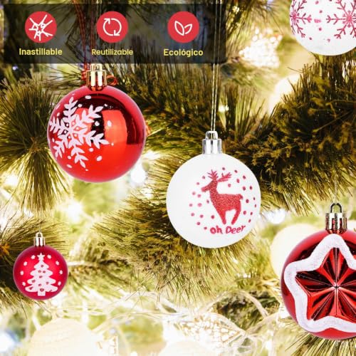 Miniatura 2 de Juego De 12 Bolas De Navidad De Plástico Brillantes, Adornos Para Árbol Con Ganchos, 6 Cm