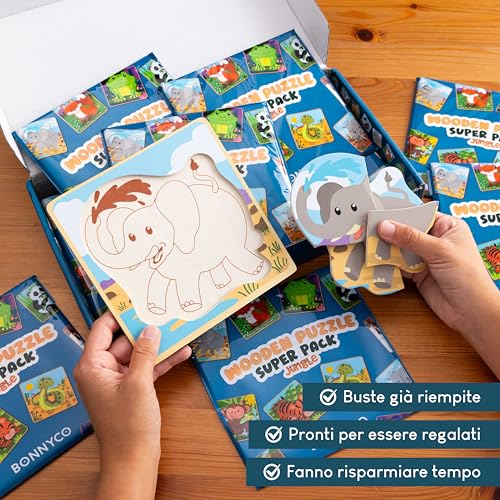 Pack 16 Puzzle in Legno di 4 Pezzi per Gadget Compleanno Bambini 1-5 Anni. Regalini Fine Festa Invitati, Idee Pensierini San Valentino, Regalo Alunni Scuola e Giochi Befana - Lego - Immagine 1