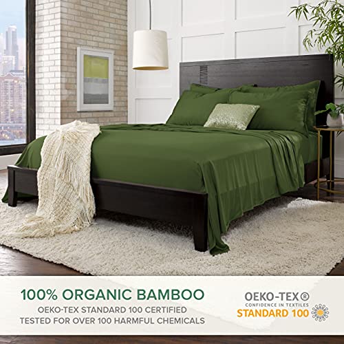Image of Pure Bamboo Split King Sheets, Genuine 100% Organic Viscose Derived from Bamboo Bed Sheet Set, Soft & Cooling, Double Stitching, 2 Fitted Sheets (Split King, Pesto)