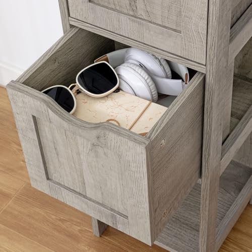 usikey 55.9\" Storage Cabinet with 2 Drawers, Wooden Bathroom Floor Cabinet with 3 Open Shelves, for Living Room, Kitchen, Grey