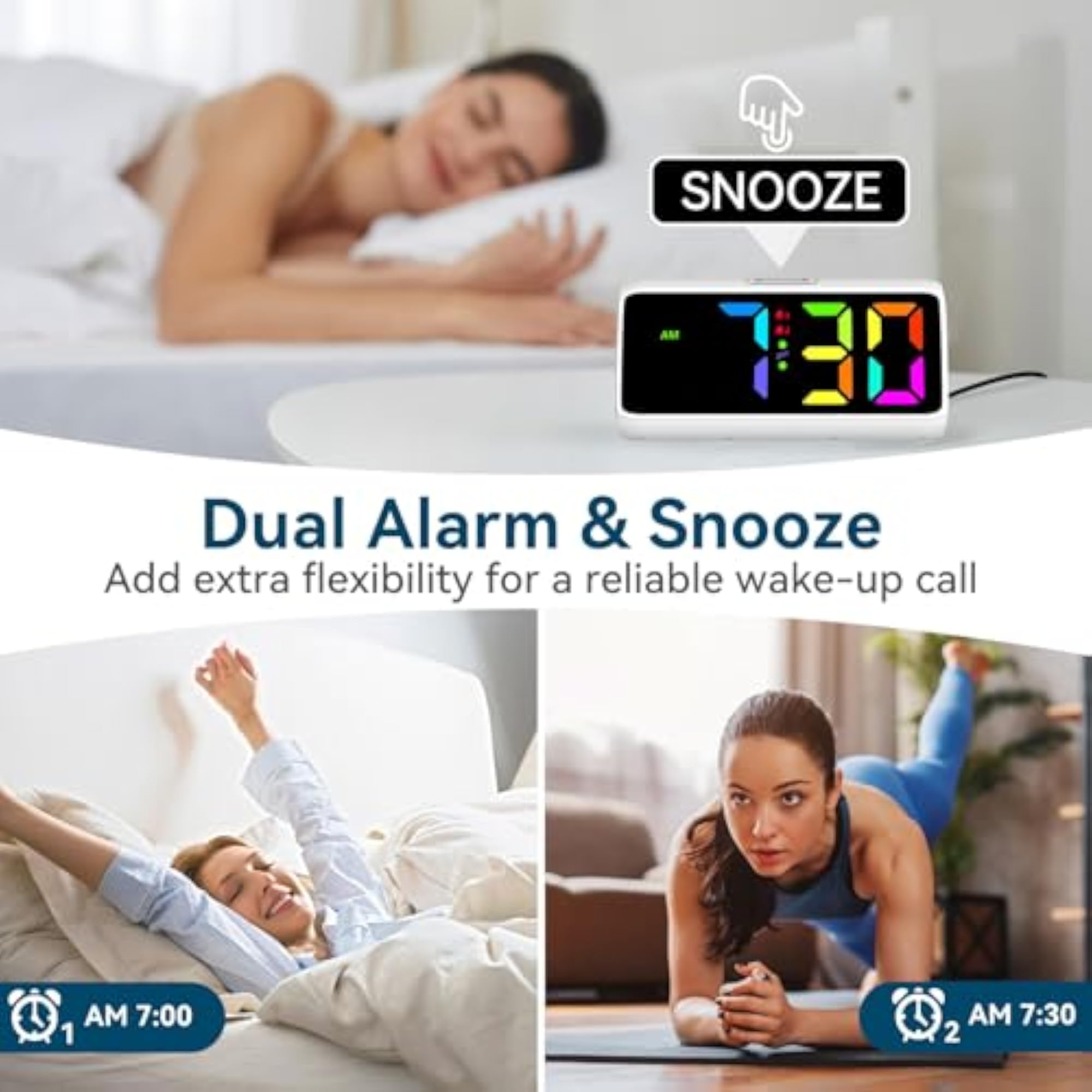 Loud Alarm Clock for Deep Sleepers with Colourful Display