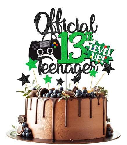 Joyeah Decoración oficial para tarta de cumpleaños con purpurina para adolescentes, decoración para tartas de cumpleaños para niños, regalos de fiesta de cumpleaños, color verde