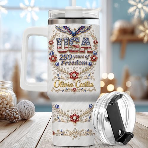 Image of Personalized 250th Anniversary Of America Tumbler - Custom Patriotic USA Flag 1776-2026 Gifts - US Eagle Freedom Cup 40oz A12 - American Independence Celebration Gifts For Men Women