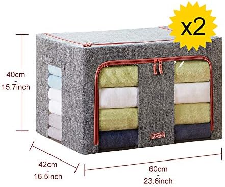 Moonday Zipped Storage Organiser Box, Huge Capacity Thick Nonwoven Bag for Bedding, Comforters, Blankets, Duvets, Clothes, Fordable Steel Frame(Twin Pack) (Grey, 100 Litre)