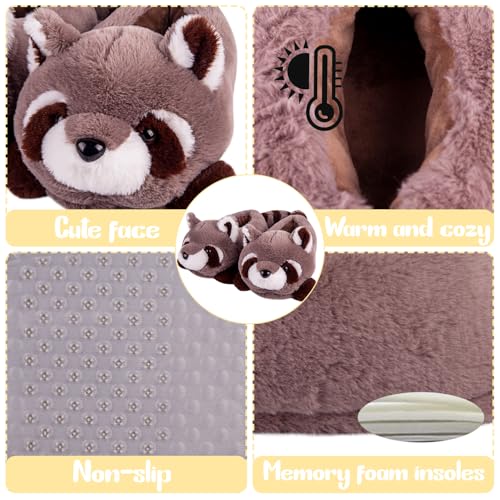 Women's Slippers Cute Wild Animal Fuzzy Plush Funny Slippers Novelty Fox Raccoon Red Panda Sloth Hedgehog Squirrel Koala Cozy Soft Winter Warm House Shoes for Indoor/Outdoor3