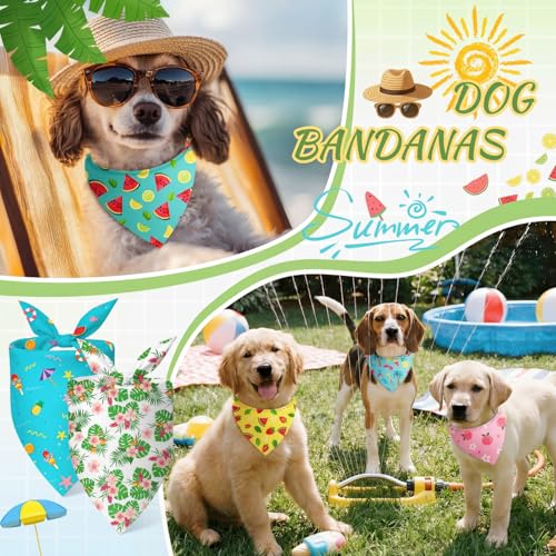 Image of Abbylike 50 Pieces Summer Themed Dog Bandanas Bulk Hawaiian Dog Bandanas for Pets Triangle Kerchief Scarf Bibs Set for Summer Pets Dogs Party Costume Accessories, 25 Styles (19.7 x 13.8 x 13.8)