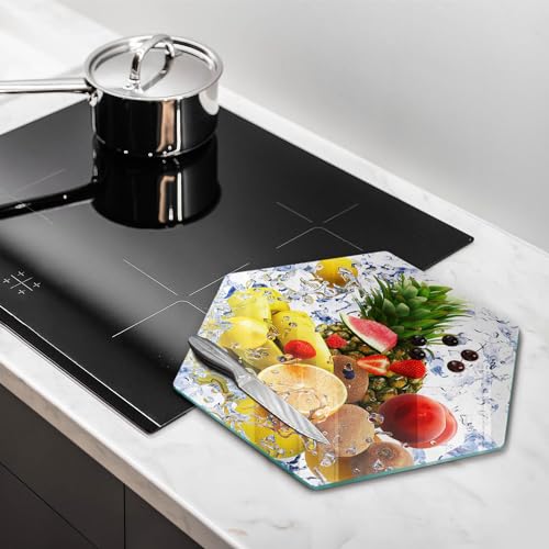 Planche à découper protection plaque cuisson induction verre hectagonale 40cm