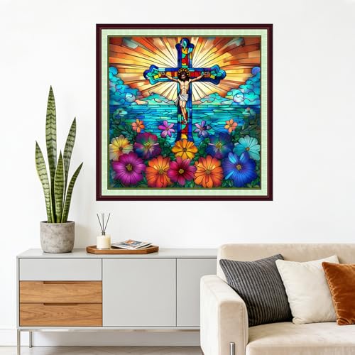 Image of Foxhool Stamped Cross Stitch Kits,11CT Printed Cross Stitch Pattern Full Embroidery Kits for Beginner Needlepoint Kits-The Cross of Jesus 18x18 inchs