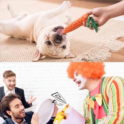 Image of Polka Squeaky Chicken & Carrot Rope Puppy & Dog Toy - Fun Interactive Chew Toys for Dogs - Durable, Non-Toxic & Safe - Great for Tug, Fetch & Teeth Cleaning - for Small & Medium Pets (Combo of 2)