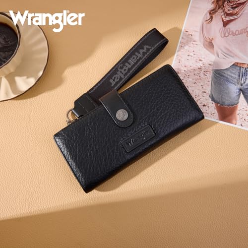 Image of Montana West X Wrangler Black Minimalist Wallet for Women Ladies Female Card Cases & Money Organizers Wristlet with Wallet Large Clutch with Coin Purse Smooth Zipper and Rfid Lining
