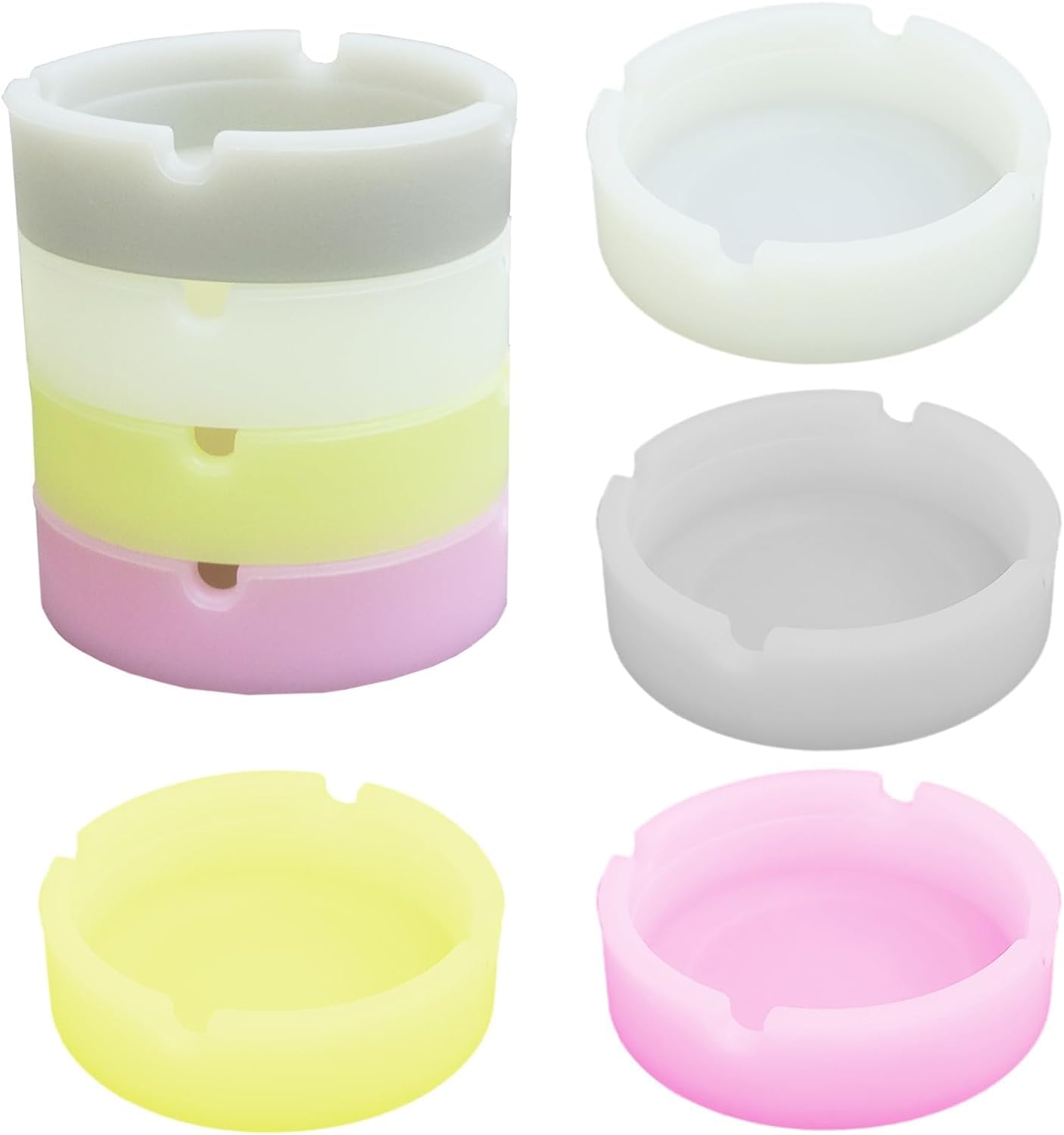8 Pcs 4 Colors Luminous Silicone Rubber High Temperature Heat Resistant Fluorescent Premium Round Ashtray