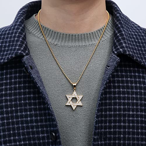 HZMAN Women Men Stainless Steel Israel Magen David Necklace Star of David Pendant2