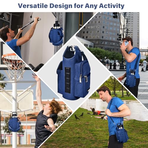 Image of icolor Magnetic Gym Bag Water Bottle Carrier Holder with Phone Pockets & Strap,Nylon Gym Magnetic Bag 5 Built-in Magnets Nylon Gym Accessories Organizer Bottle Pouch Sleeve for Men Women (Navy Blue)