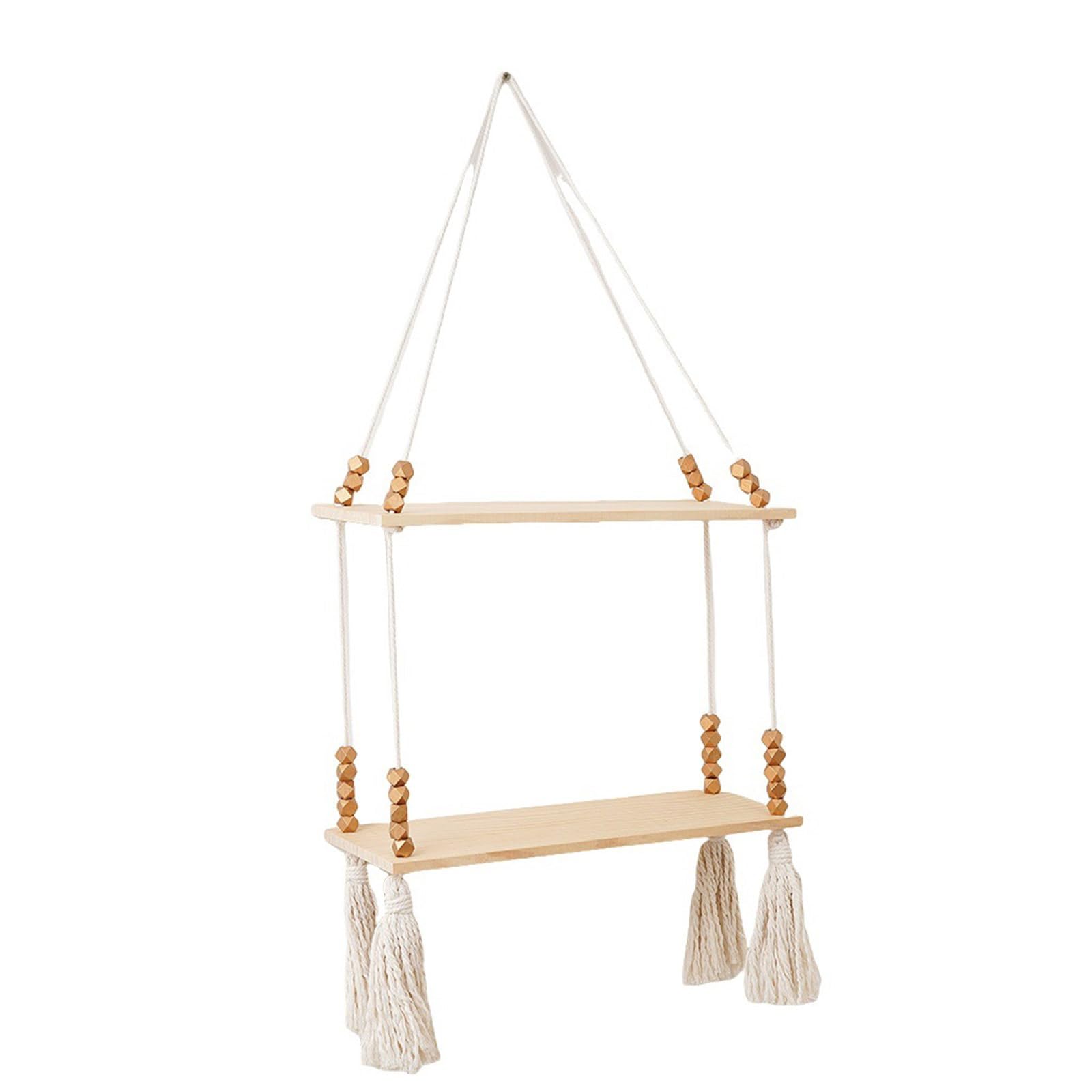 Xjdzineq Modern Hanging Shelf with Tassels and Wood Beads Floating Shelves for Nursery Bathroom Living Room Decorative Rack Floating Shelf
