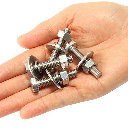 Image of M10-1.5 x 30mm Hex Head Bolts, Hex Nuts, Extra-Large and Thick Flat & Lock Washers, Fully Threaded, 304 Stainless Steel, 6 Sets